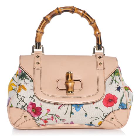 gucci floral bag bamboo handle canvas|gucci bamboo handle shopper.